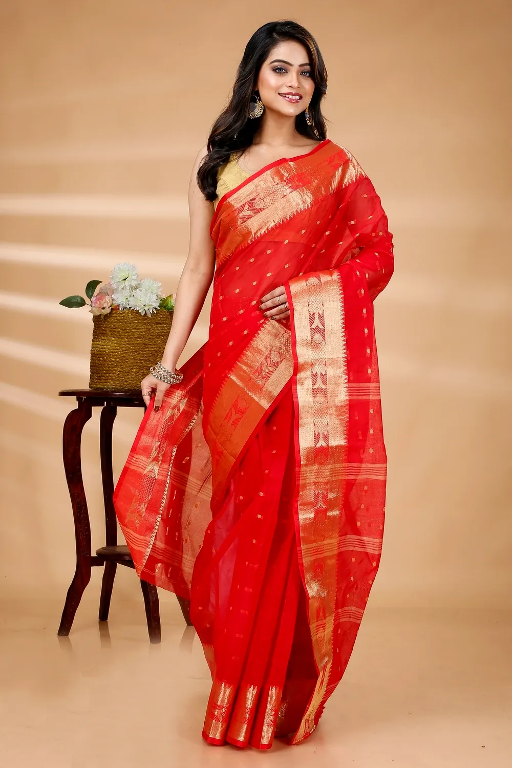 Red Pure Cotton Griva Tant Saree (918)