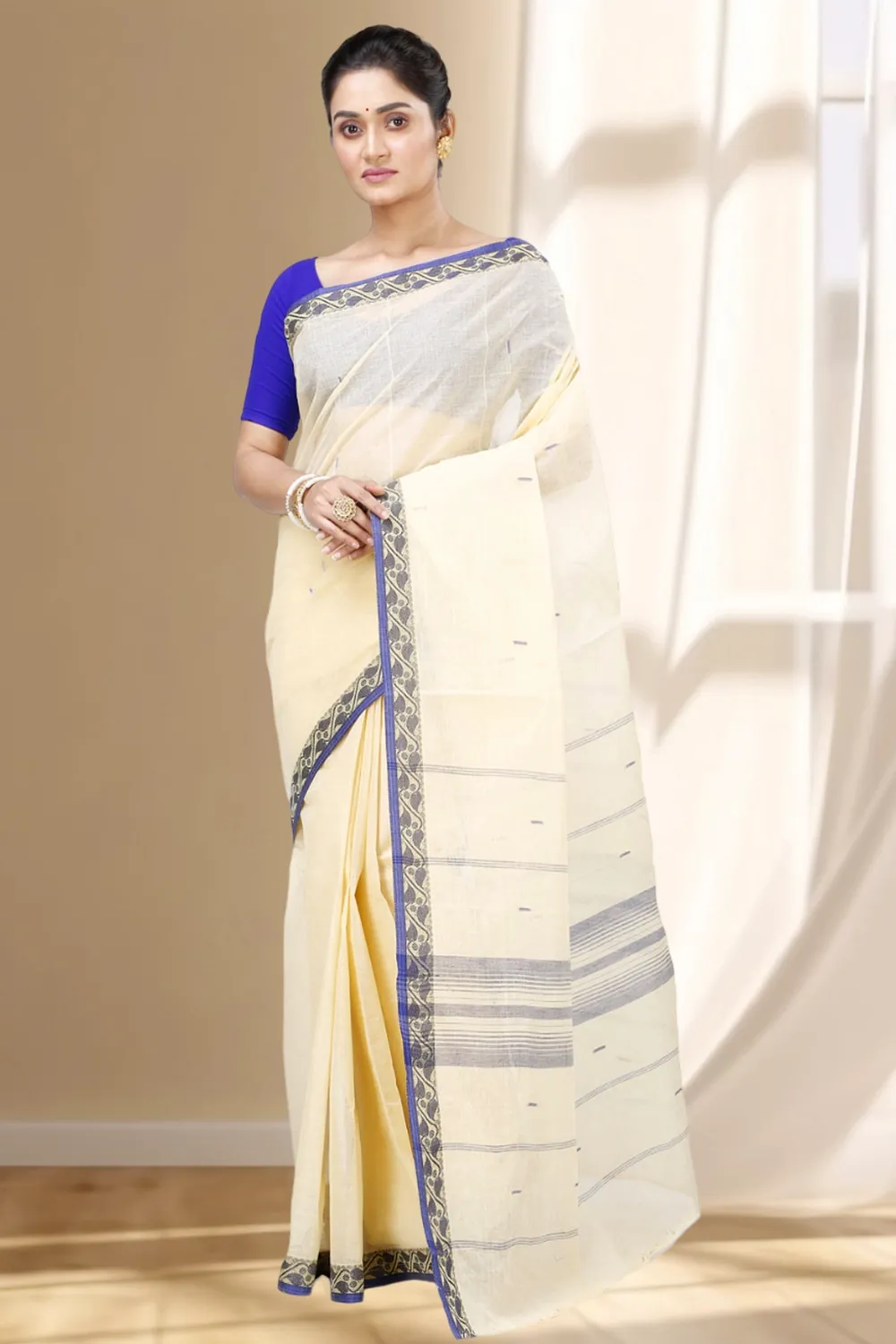 Cream Pure Cotton Gaela Tant Saree (921)