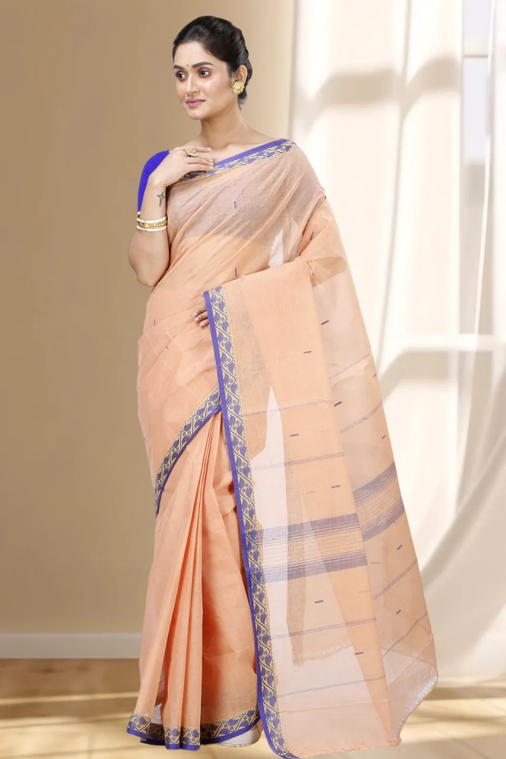 Light White Pure Cotton Gaela Tant Saree (923)