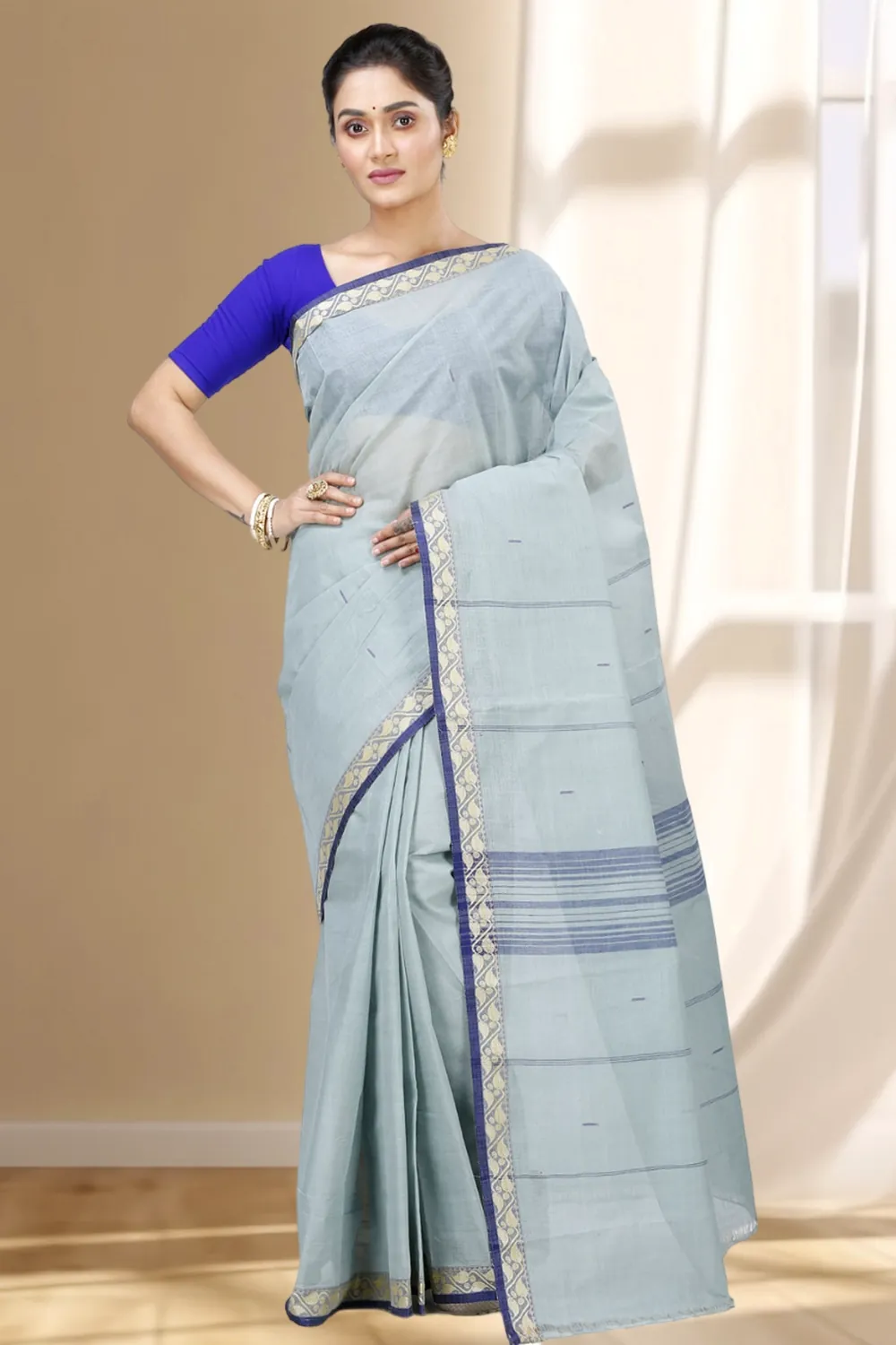 Light Grey Pure Cotton Gaela Tant Saree (924)