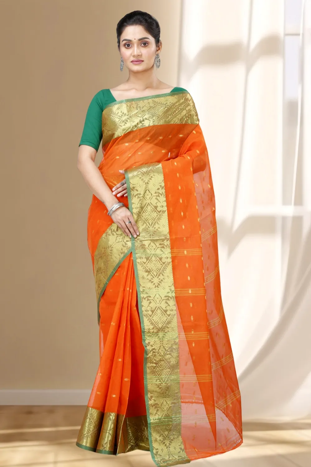 Orange Pure Cotton Gopa Tant Saree (925)