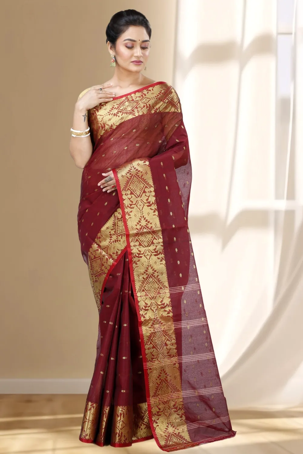 Brown Pure Cotton Gopa Tant Saree (926)