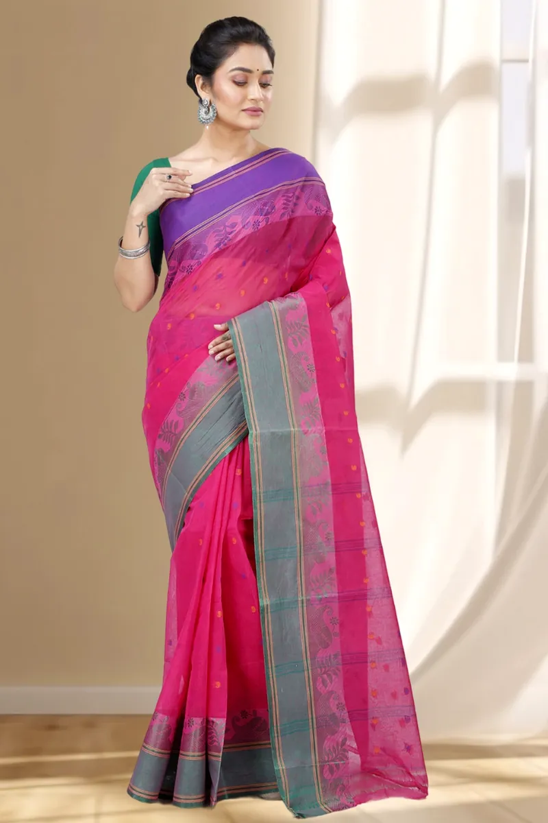 Pink Pure Cotton Gitanjali Tant Saree (929)