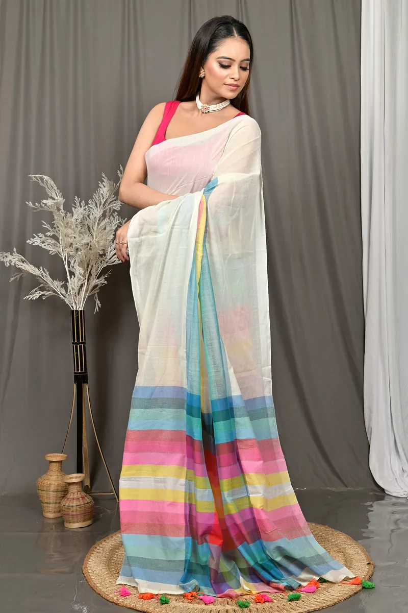 White Cotton Sounur Handloom Saree  (93)