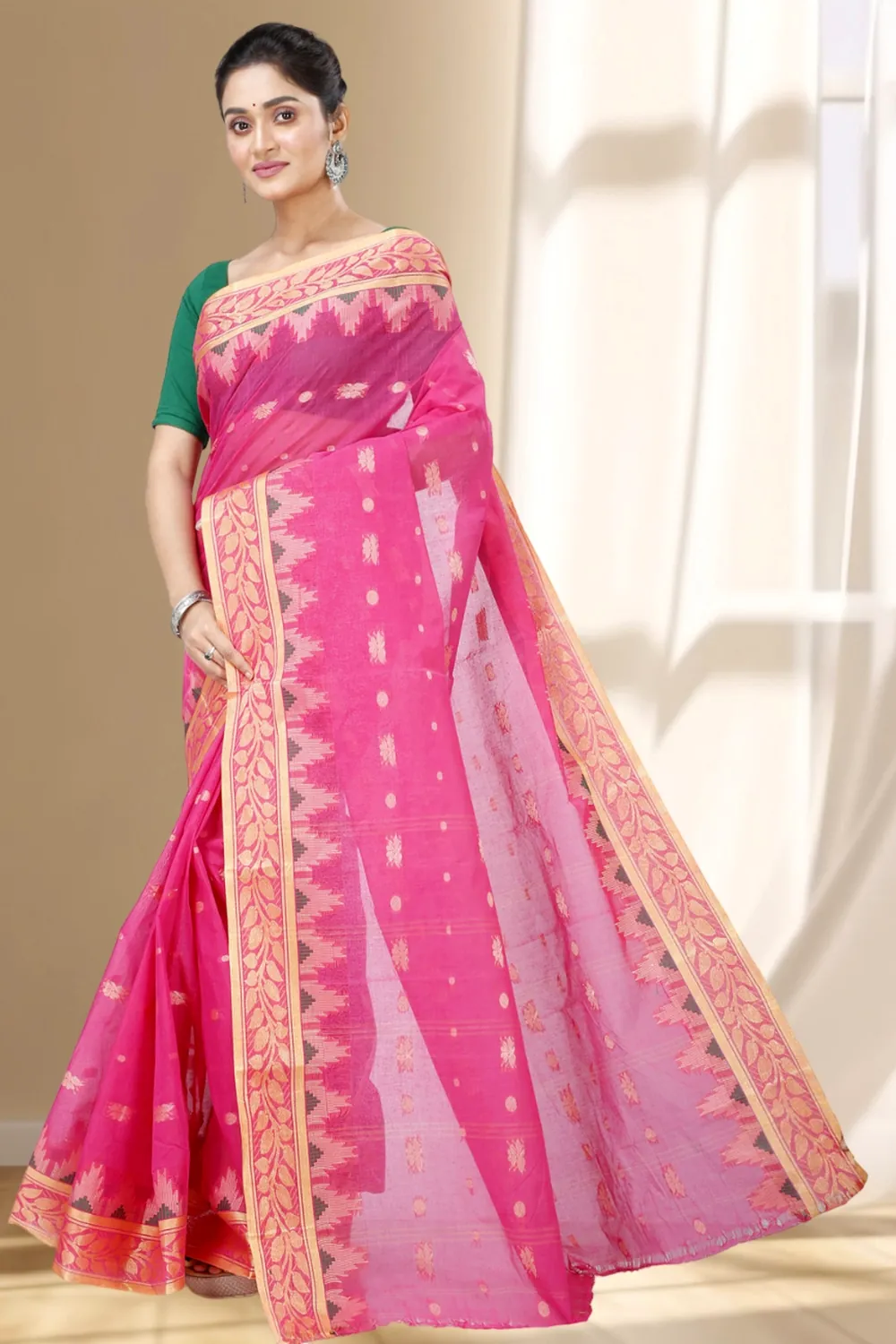 Pink Pure Cotton Gunjan Tant Saree (933)