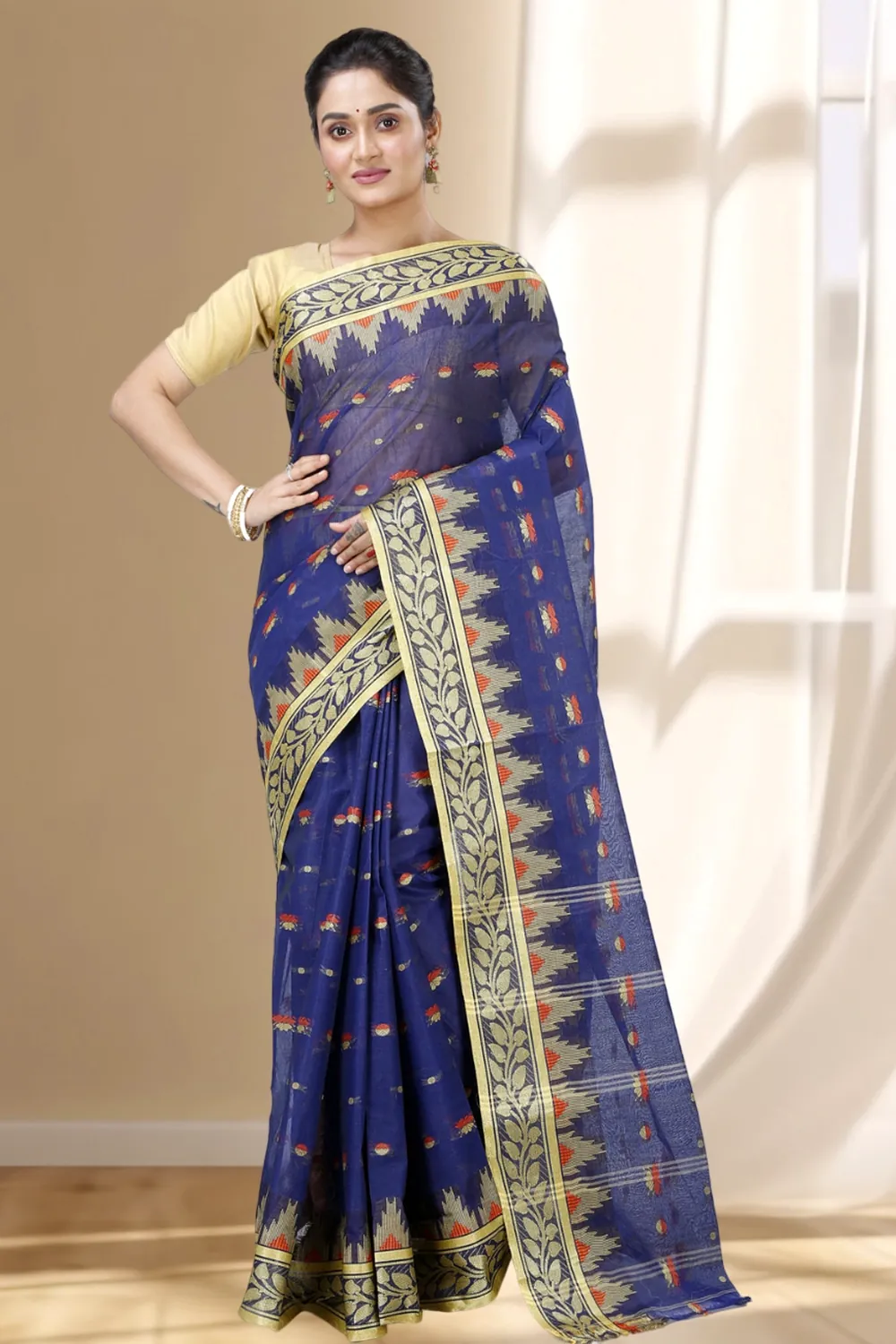 Naby Blue Pure Cotton Gunjan Tant Saree (934)