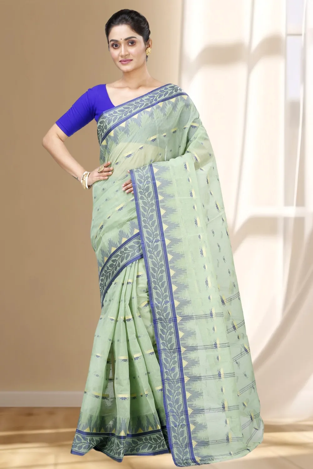 See Green Pure Cotton Gunjan Tant Saree (935)