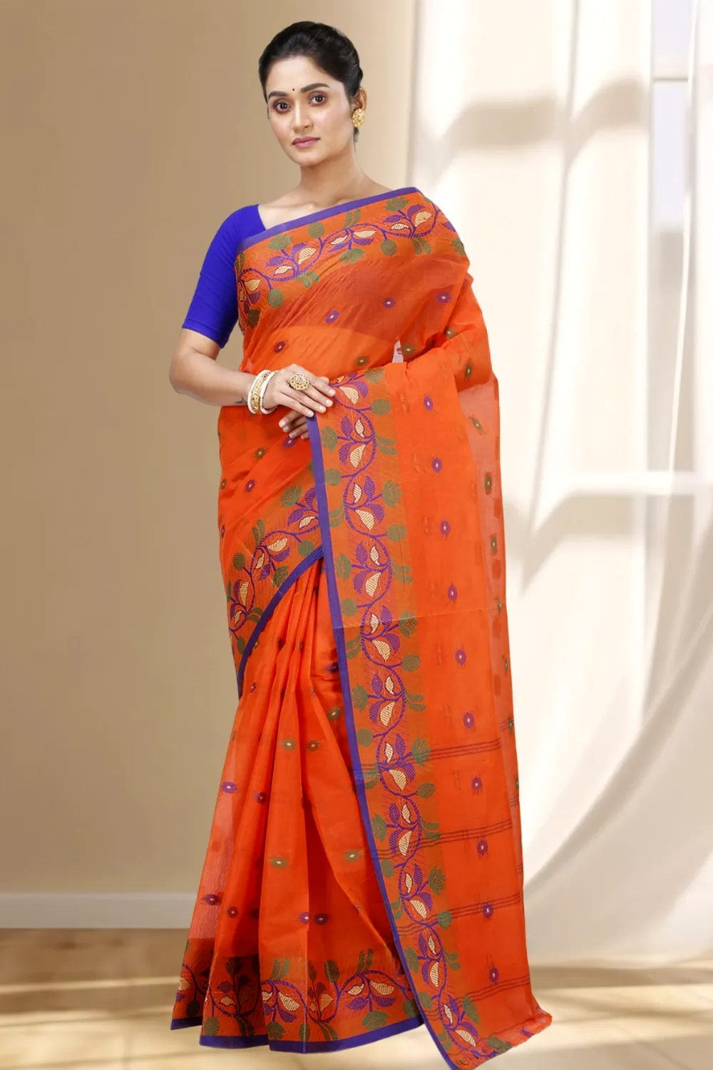 Orange Pure Cotton Govindi Tant Saree (937)
