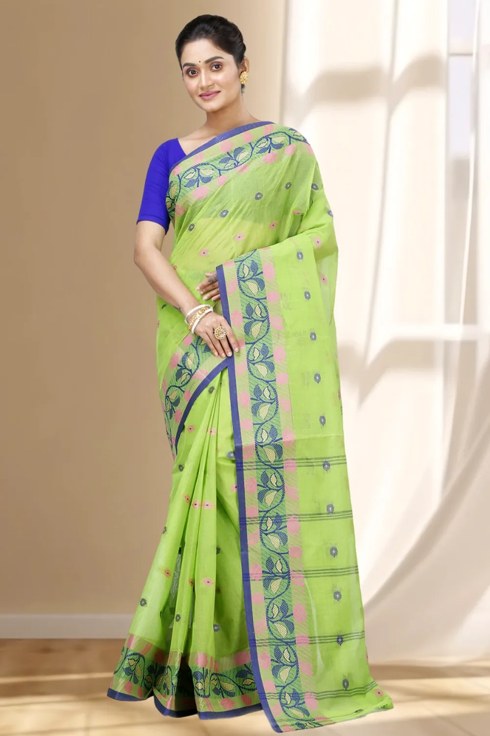Olive Green Pure Cotton Govindi Tant Saree (938)