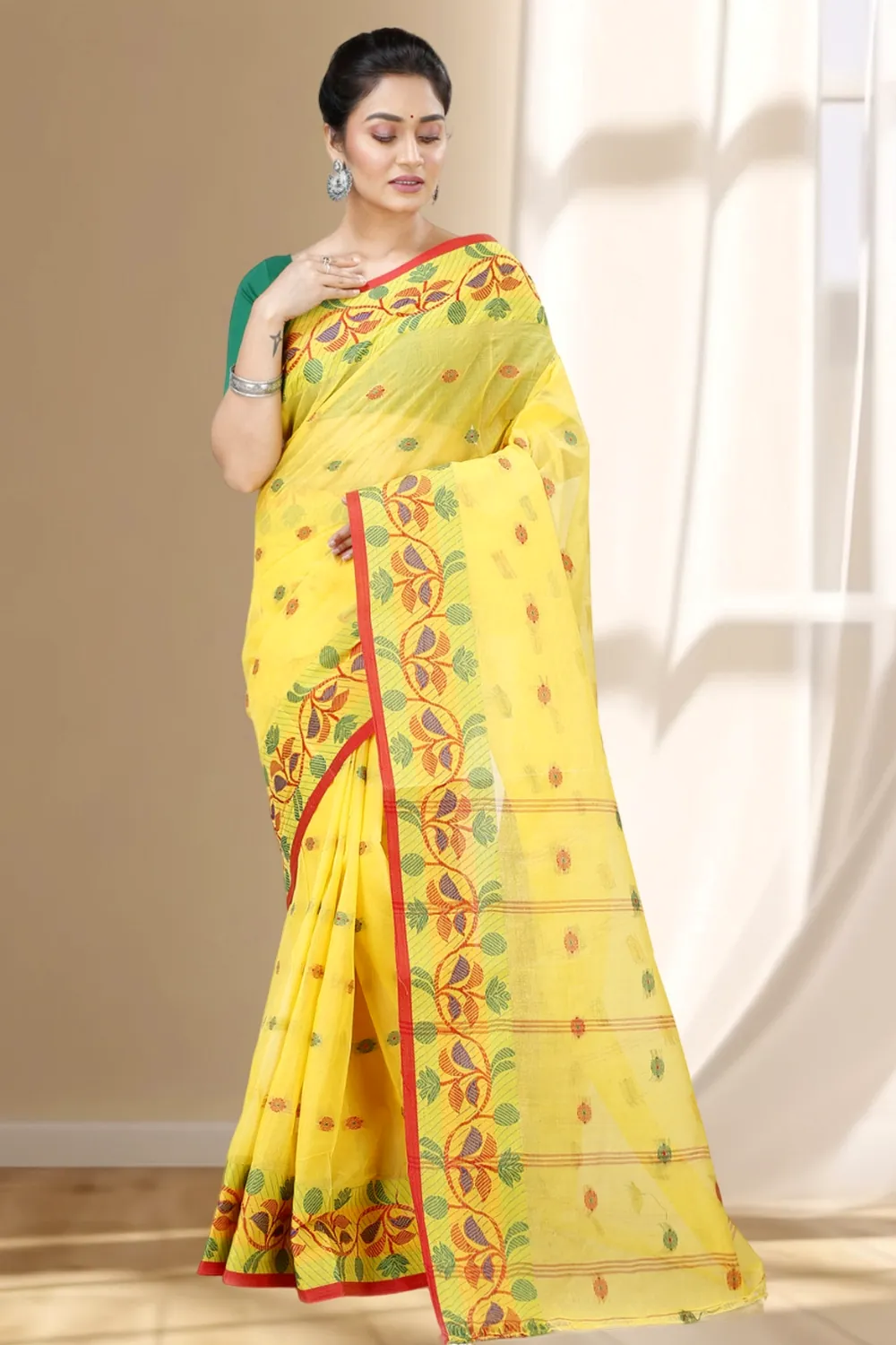 Yellow Pure Cotton Govindi Tant Saree (939)