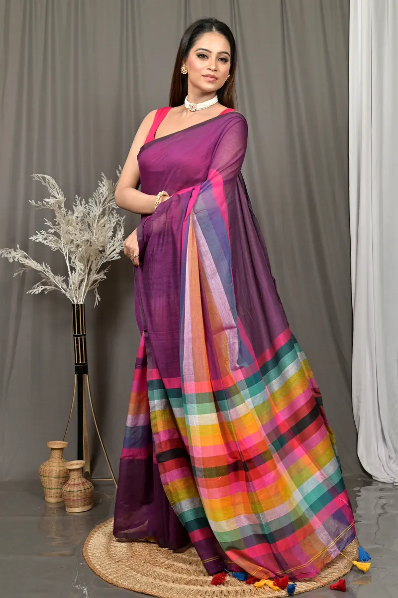 Dark Violet Cotton Sounur Handloom Saree  (94)