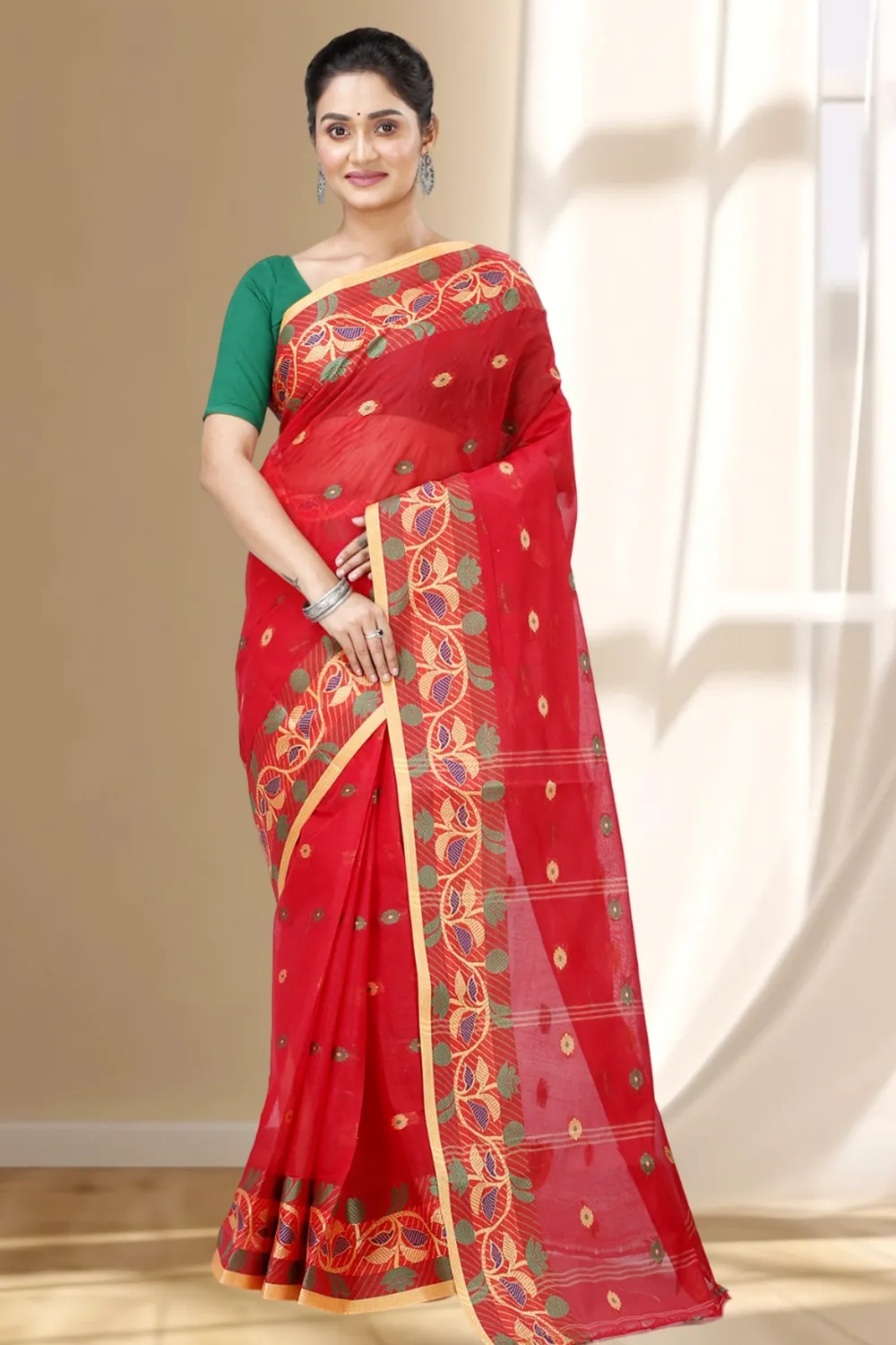 Red Pure Cotton Govindi Tant Saree (940)