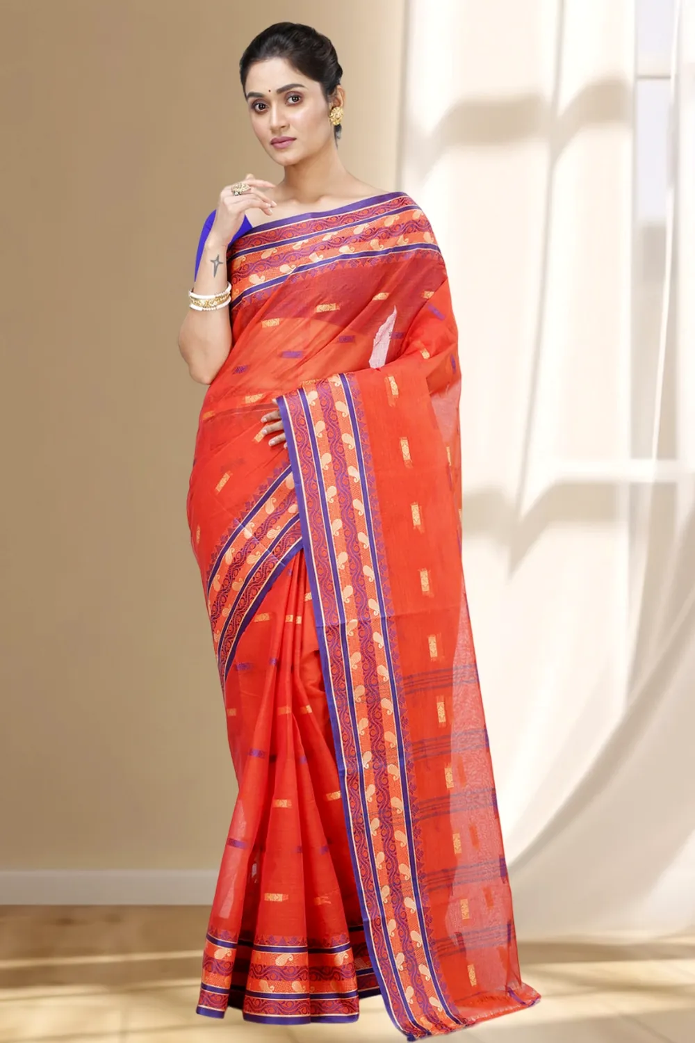 Orange Pure Cotton Gayatri Tant Saree (941)
