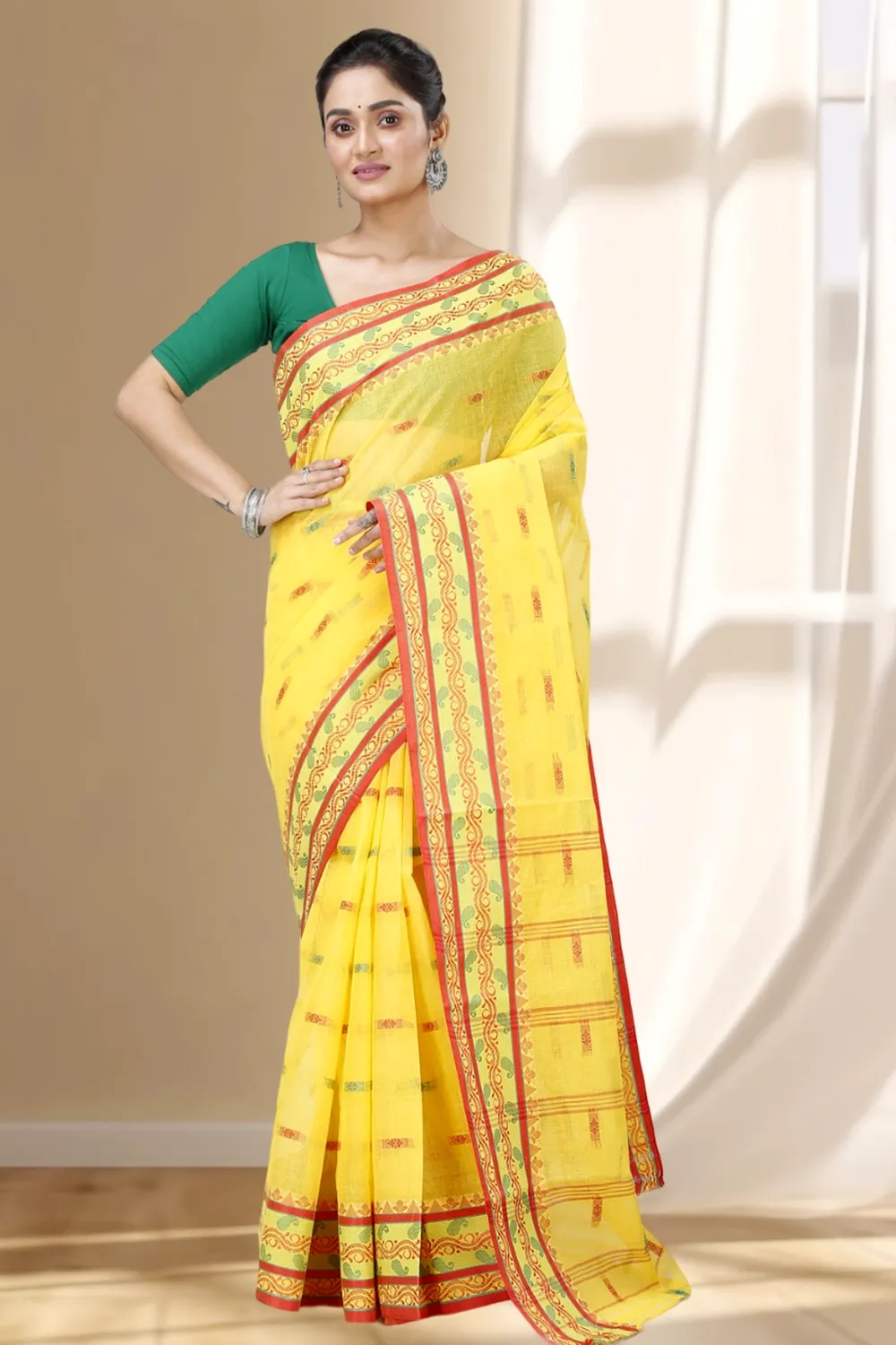 Yellow Pure Cotton Gayatri Tant Saree (944)