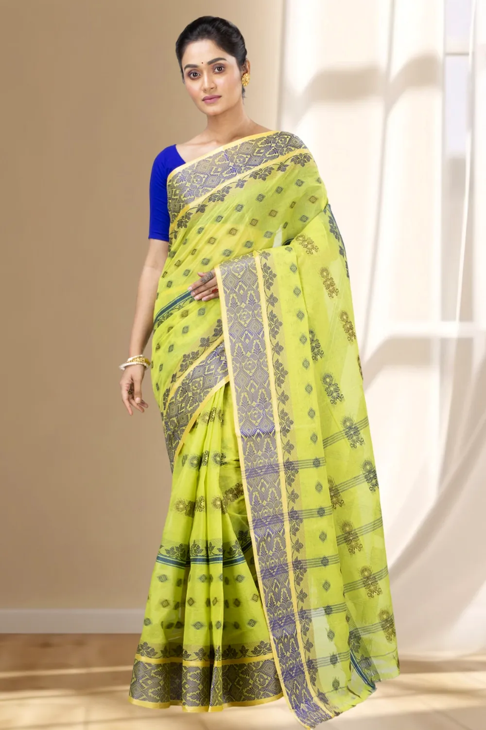 Olive Green Pure Cotton Ghusoon Tant Saree (946)