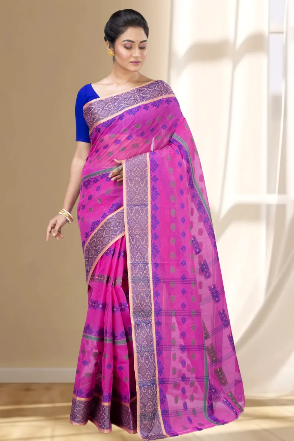 Pink Pure Cotton Ghusoon Tant Saree (947)
