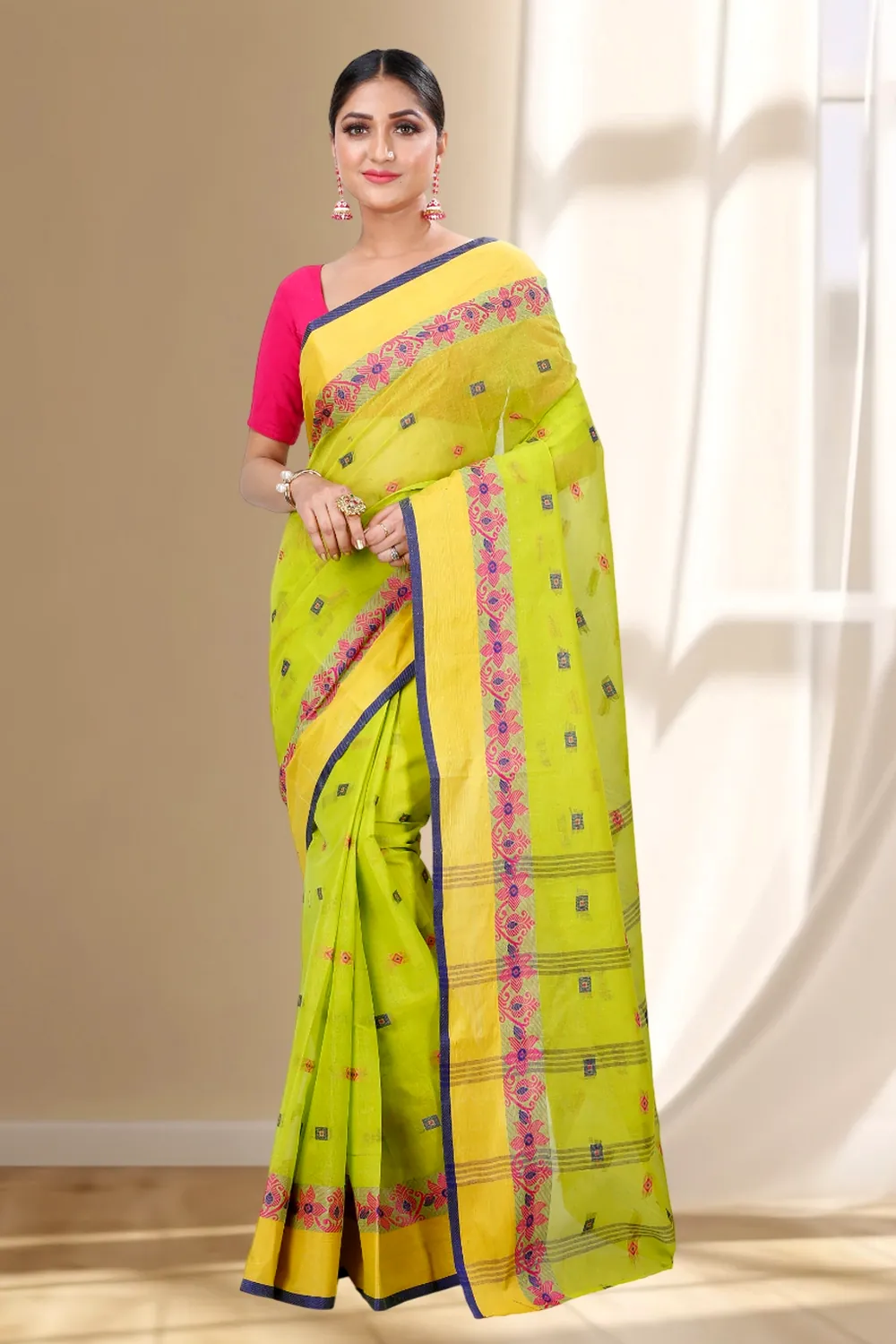 Olive Green Pure Cotton Ramala Tant Saree (959)