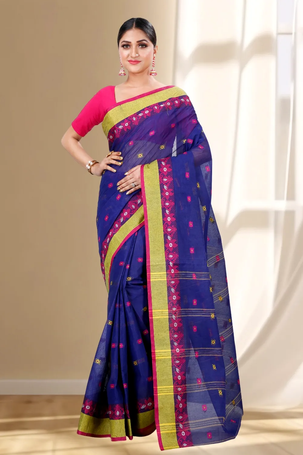 Naby Blue Pure Cotton Ramala Tant Saree (960)