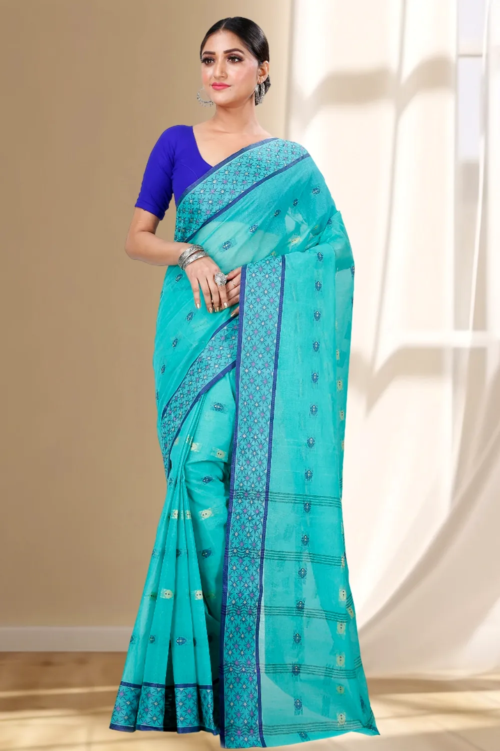 See Green Pure Cotton Reese Tant Saree (968)