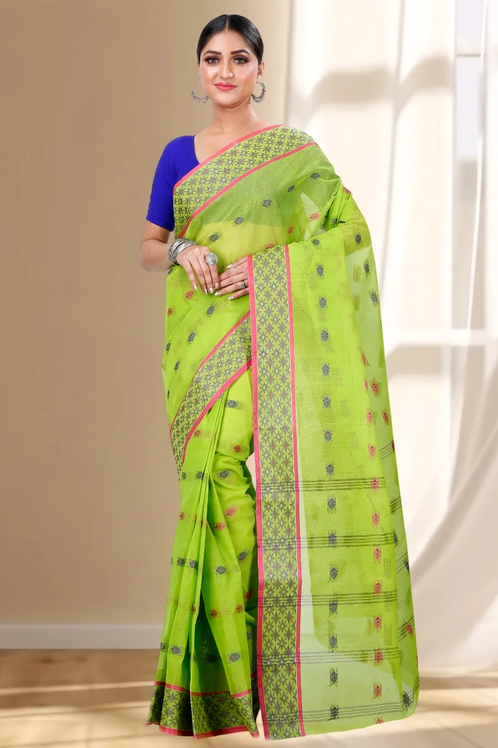 Olive Green Pure Cotton Reese Tant Saree (970)