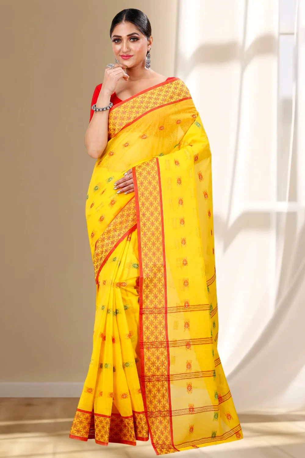 Yellow Pure Cotton Reese Tant Saree (971)