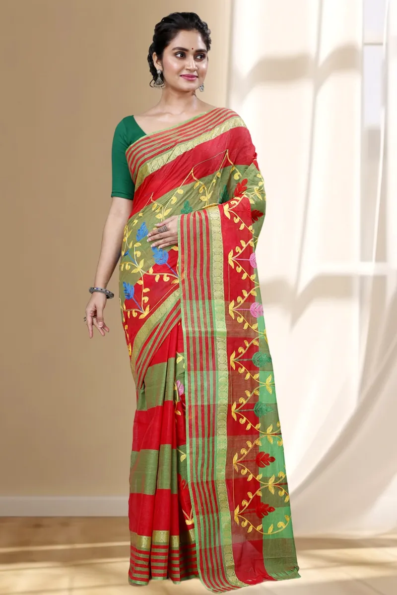 Red Pure Cotton Rosalie Tant Embroidery (972)