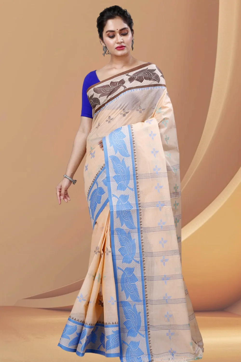 Light Brown Pure Cotton Rowan Tant Saree (979)
