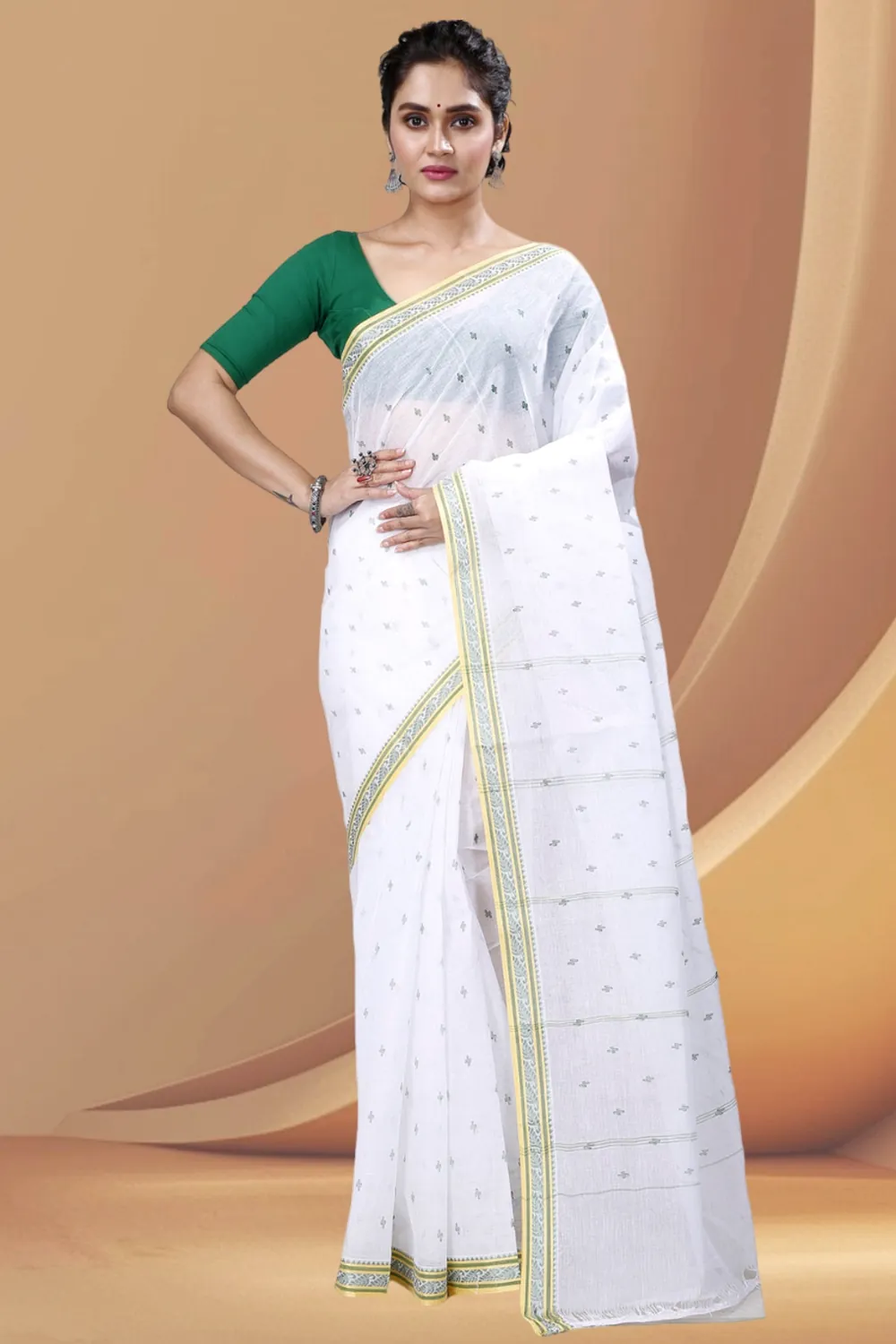 White Green Pure Cotton Regina Tant Saree (985)