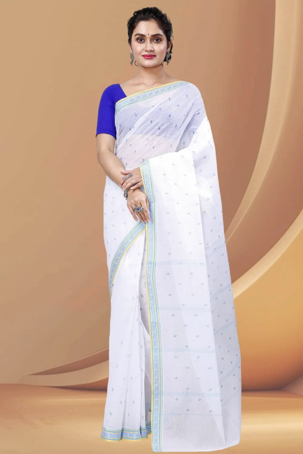 White Blue Pure Cotton Regina Tant Saree (987)