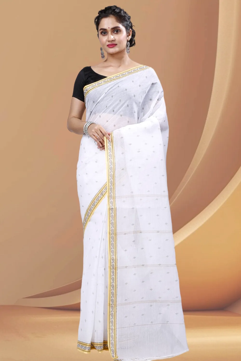 White Golden Pure Cotton Regina Tant Saree (988)