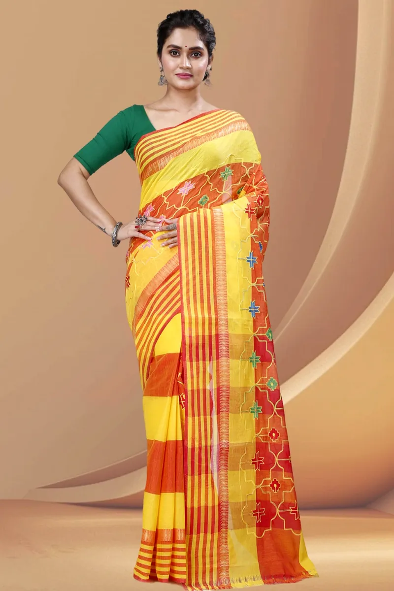 Yellow Pure Cotton Ruby Tant Embroidery (990)